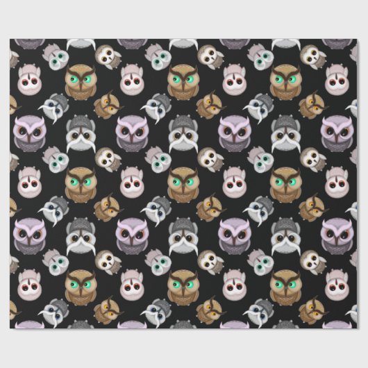 Fun Owl Pattern on Black Background Cadeaupapier (Vlak)