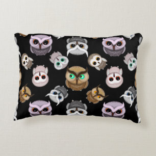 Fun Owl Pattern on Black Background Decoratief Kussen