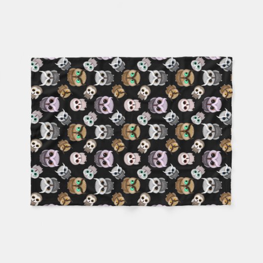 Fun Owl Pattern on Black Background Fleece Deken (Voorkant (Horizontaal))
