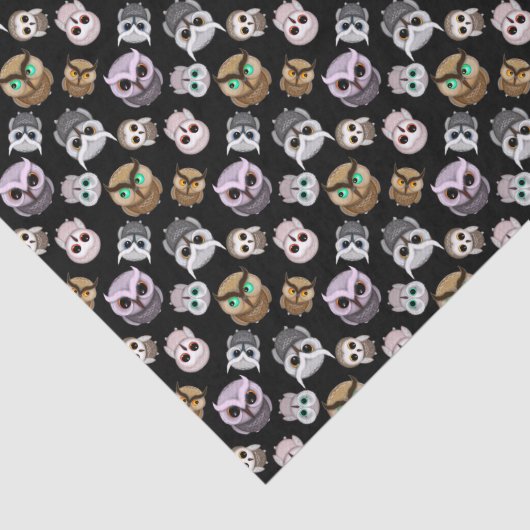 Fun Owl Pattern on Black Background Tissuepapier (Detail)