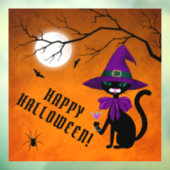 Fun Paars Black Cat Witch Pet Full Moon Halloween Raamsticker (Vel 3)