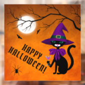 Fun Paars Black Cat Witch Pet Full Moon Halloween Raamsticker (Vel 2)