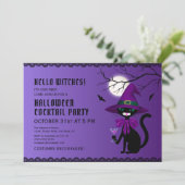 Fun Paars Black Cat Witch Pet Moon Halloween Kaart (Staand voorkant)