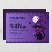 Fun Paars Black Cat Witch Pet Moon Halloween Kaart (Voorkant / Achterkant)