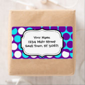 Fun Paars en Blauwgroen poka Dot Wave Pattern Etiket (Insitu)