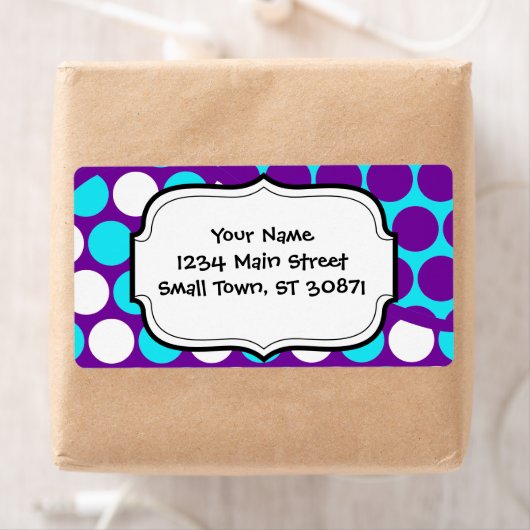 Fun Paars en Blauwgroen poka Dot Wave Pattern Etiket