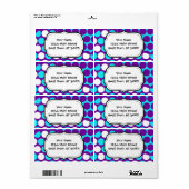 Fun Paars en Blauwgroen poka Dot Wave Pattern Etiket (Full Sheet)