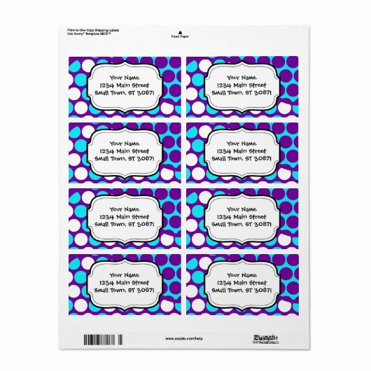 Fun Paars en Blauwgroen poka Dot Wave Pattern Etiket (Full Sheet)