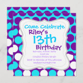 Fun Paars en Blauwgroen poka Dot Wave Pattern Kaart (Voorkant / Achterkant)