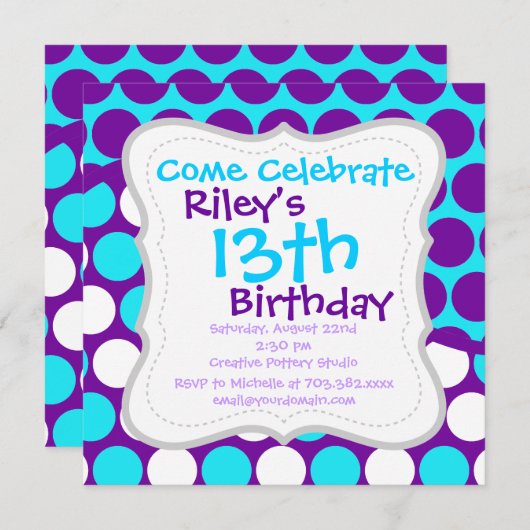 Fun Paars en Blauwgroen poka Dot Wave Pattern Kaart (Voorkant / Achterkant)