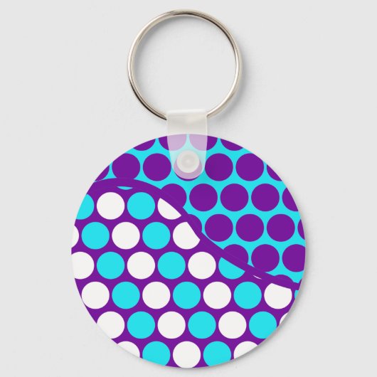 Fun Paars en Blauwgroen poka Dot Wave Pattern Sleutelhanger (Voorkant)