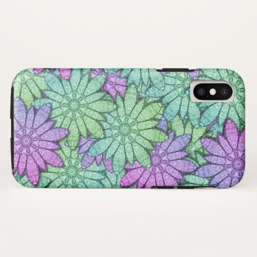 Fun Paars en Green Flowers Case-Mate iPhone Case (Achterkant (horizontaal))