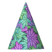 Fun Paars en Green Flowers Feesthoedjes (Achterkant)