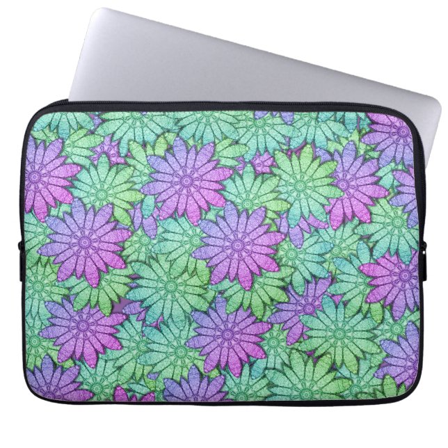 Fun Paars en Green Flowers Laptop Sleeve (Voorkant)