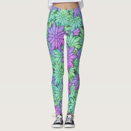Fun Paars en Green Flowers Leggings