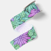 Fun Paars en Green Flowers Satijnen Lint (Achterkant)