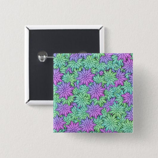 Fun Paars en Green Flowers Vierkante Button 5,1 Cm (Voorkant /achterkant)