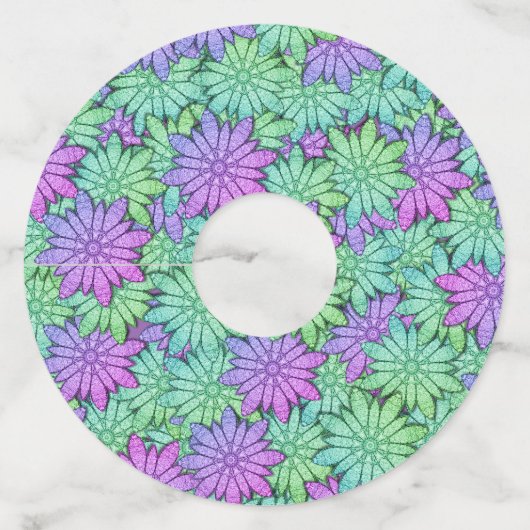 Fun Paars en Green Flowers Wijnglaslabel (Voorkant)