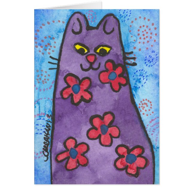 Fun Paars Flowered Cat (Voorkant)