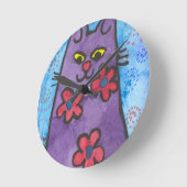Fun Paars Flowered Cat Ronde Klok (Hoek)