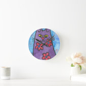 Fun Paars Flowered Cat Ronde Klok (Huis)