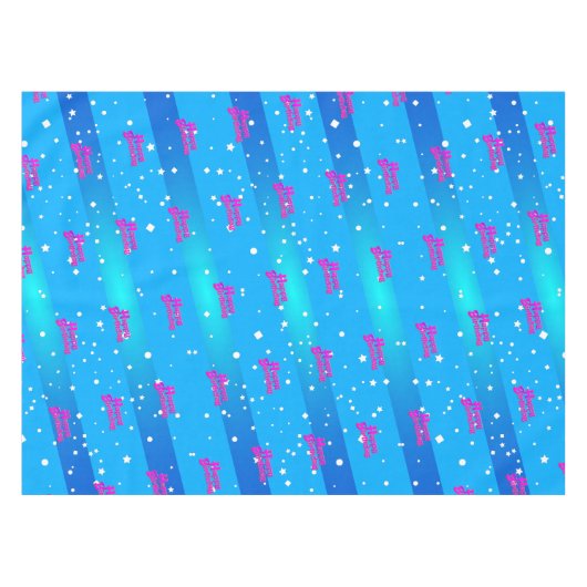 Fun Paars Happy Birthday Grafisch op blauw Tafelkleed (Voorkant (Horizontaal))