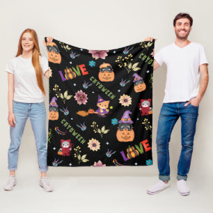 Fun Paars Pet Catoween, Cute Oranje Pumpkin Fleece Deken