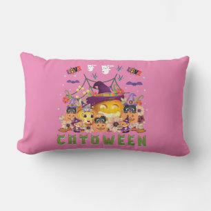 Fun Paars Pet Catoween, Cute Oranje Pumpkin Kussen