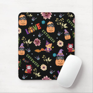 Fun Paars Pet Catoween, Cute Oranje Pumpkin Muismat