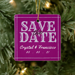 Fun Paars Save the Date Keramisch Ornament