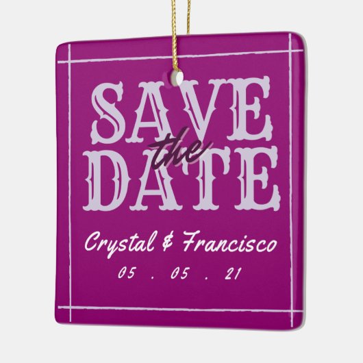 Fun Paars Save the Date Keramisch Ornament (Links)