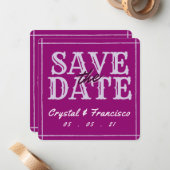 Fun Paars Save the Date Notitiekaartje (Voorkant / Achterkant in situ)