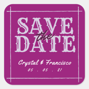 Fun Paars Save the Date Vierkante Sticker