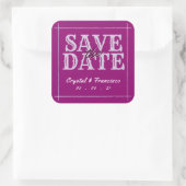 Fun Paars Save the Date Vierkante Sticker (Tas)