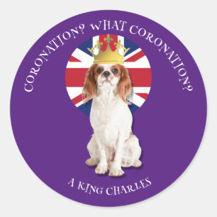 Fun Paars WAT CORONATION King Charles Spaniel Ronde Sticker