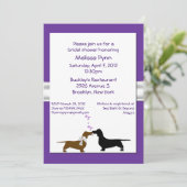 Fun Paarse Dachshunds Bridal Shower Invitation Kaart (Staand voorkant)