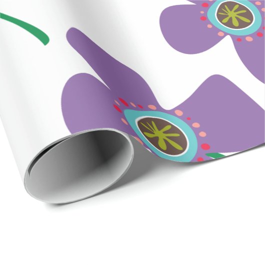 Fun Paarse Daisy Pop Summer Flower Whimsical Gift Cadeaupapier (Rol Hoek)