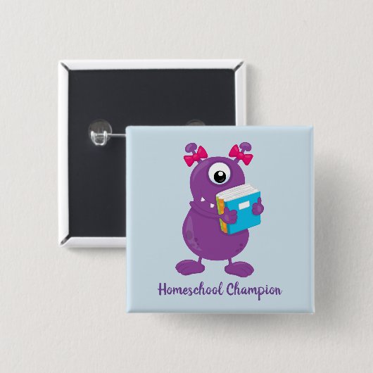 Fun Paarse Monster Homeschool Champion Vierkante Button 5,1 Cm (Voorkant /achterkant)