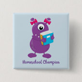 Fun Paarse Monster Homeschool Champion Vierkante Button 5,1 Cm (Voorkant)