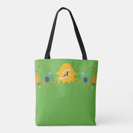 Fun Paint Drips Spring Green Monogrammed Tote Bag (Achterkant)