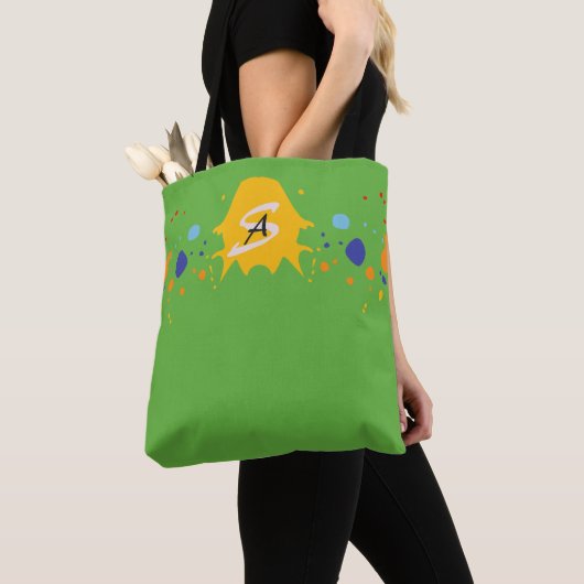 Fun Paint Drips Spring Green Monogrammed Tote Bag (Dichtbij)