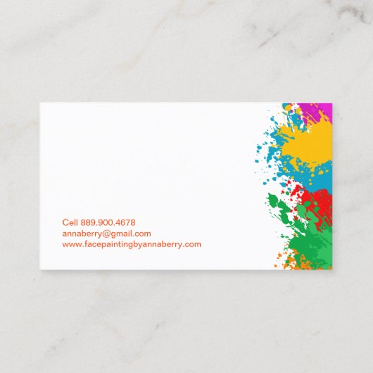 Fun Paint Splatter en Heart Face Painting Contactkaartje (Achterkant)