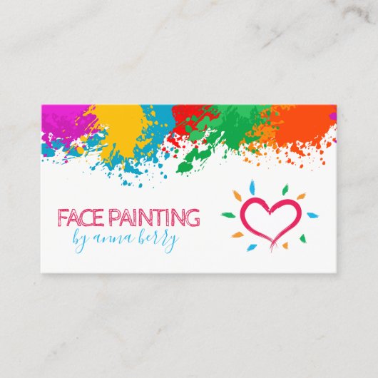 Fun Paint Splatter en Heart Face Painting Contactkaartje (Voorkant)