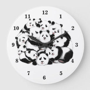 Fun Pandas Clock - Big Hugs - Black White Painting Grote Klok
