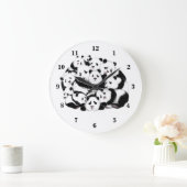 Fun Pandas Clock - Big Hugs - Black White Painting Grote Klok (Huis)