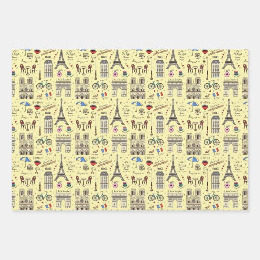 Fun Paris Doodles - 3 kleuren Inpakpapier Vel (Voorkant 3)