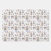 Fun Paris Doodles - 3 kleuren Inpakpapier Vel (Voorkant)