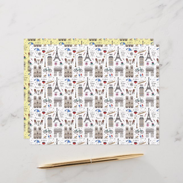Fun Paris Doodles Scrapbook Paper (Voorkant / Achterkant in situ)