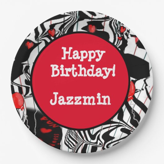 Fun Party Black, White, Red Modern Jazz Papierplaa Papieren Bordje (Voorkant)