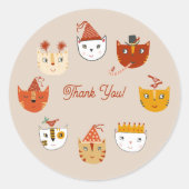 Fun Party Cat Dank je Ronde Sticker (Voorkant)